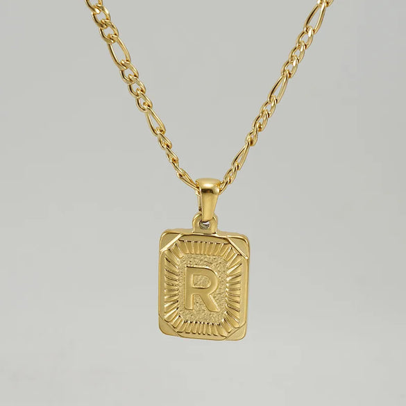 Wholesale Jewelry Fashion Letter Rectangle 304 Stainless Steel Titanium Steel 18K Gold Plated Gold Plated Pendant Necklace