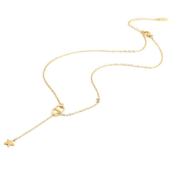 Fashion Letter Star Stainless Steel Collarbone Necklace With Pig Nose Tassel Geometric Design Electroplated Titanium Steel For Women