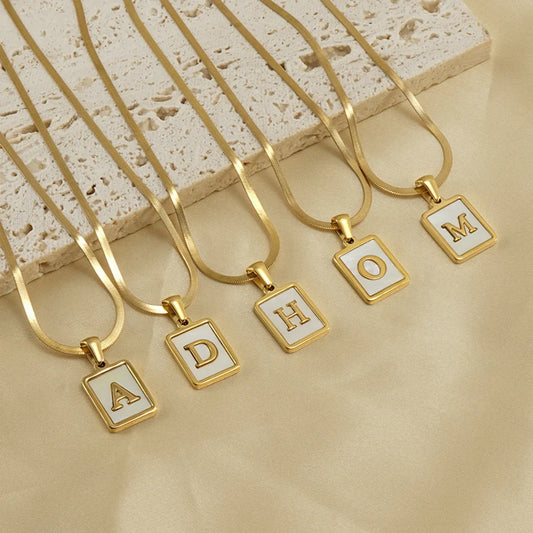 Fashion Letter Stainless Steel Plating Inlay Shell Pendant Necklace