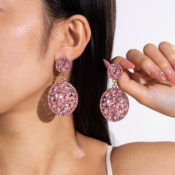 Fashion Light Luxury Alloy Geometric Hollow Earrings With Zirconia Inlay And Metal Diamond Look Design