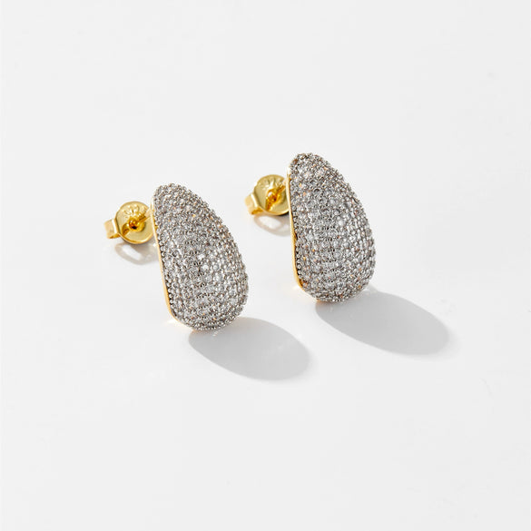 Fashion Light Luxury Copper Inlaid Zircon Hollow Drop Earrings For Women With Geometric Style And Electroplating Process