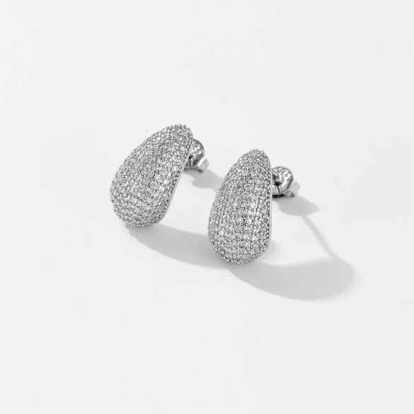 Fashion Light Luxury Copper Inlaid Zircon Hollow Drop Earrings For Women With Geometric Style And Electroplating Process