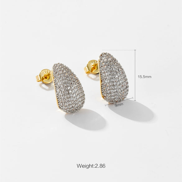 Fashion Light Luxury Copper Inlaid Zircon Hollow Drop Earrings For Women With Geometric Style And Electroplating Process