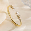 Fashion Light Luxury Copper Zircon Pearl Opening Bracelet With Micropaved Geometric Design For Women
