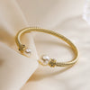Fashion Light Luxury Copper Zircon Pearl Opening Bracelet With Micropaved Geometric Design For Women
