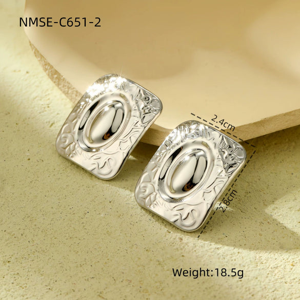 Fashion Light Luxury Geometric Square Titanium Steel And Stainless Steel Earrings With Fivepointed Star And Electroplating Design For Women