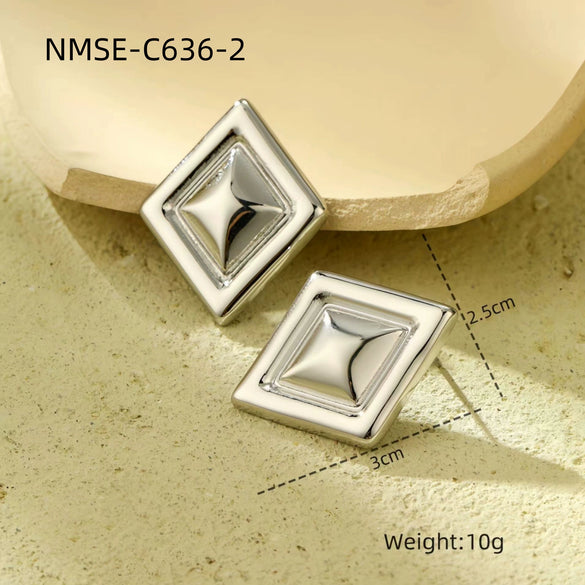 Fashion Light Luxury Geometric Square Titanium Steel And Stainless Steel Earrings With Fivepointed Star And Electroplating Design For Women