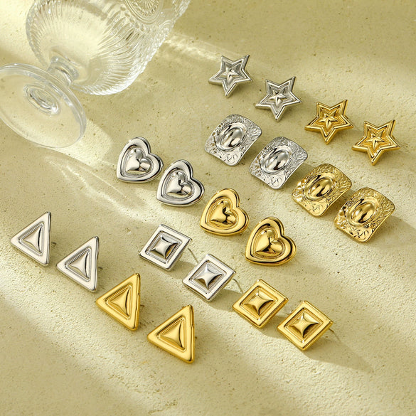 Fashion Light Luxury Geometric Square Titanium Steel And Stainless Steel Earrings With Fivepointed Star And Electroplating Design For Women