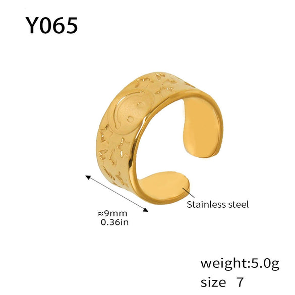 Fashion Light Luxury Geometric 316L Stainless Steel Pvd Gold Plated Adjustable Women's Ring