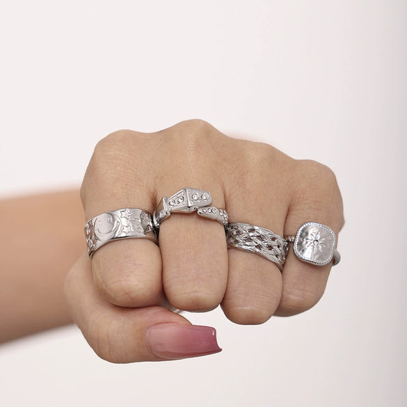 Fashion Light Luxury Geometric 316L Stainless Steel Pvd Gold Plated Adjustable Women's Ring
