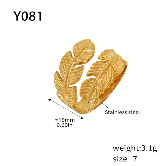 Fashion Light Luxury Geometric 316L Stainless Steel Pvd Gold Plated Adjustable Women's Ring
