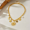 Fashion Light Luxury High End Sense Gold Plated Stainless Steel Star Shaped Pendant Necklace With O Word Chain And Gem Pearl Accessories Electroplated