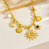 Fashion Light Luxury High End Sense Gold Plated Stainless Steel Star Shaped Pendant Necklace With O Word Chain And Gem Pearl Accessories Electroplated