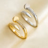 Fashion Light Luxury 18K Electroplated Copper Nail Shape Ring For Women With Heart Flower Diamond Geometric Patterns Opening Adjustable