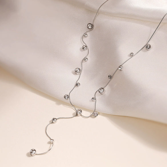 Fashion Light Luxury Plated Stainless Steel Tassel Necklace With Geometric Pattern And Inlaid Zircon