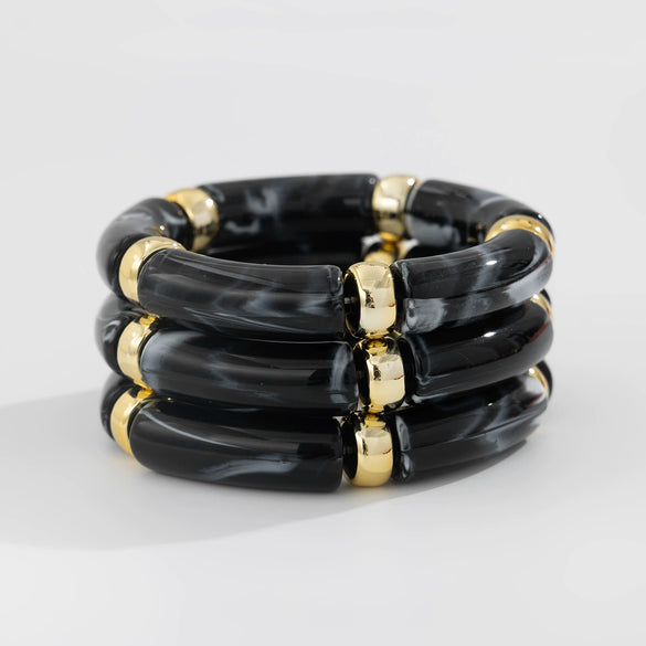 Fashion Light Luxury Punk Style Beaded Slub Plastic Glazed Curved Electroplated Bracelet