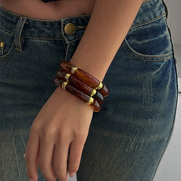 Fashion Light Luxury Punk Style Beaded Slub Plastic Glazed Curved Electroplated Bracelet