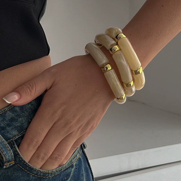 Fashion Light Luxury Punk Style Beaded Slub Plastic Glazed Curved Electroplated Bracelet