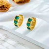 Fashion Light Luxury Retro Earrings Stainless Steel Goldplated Geometric Diamond Emerald Love Design