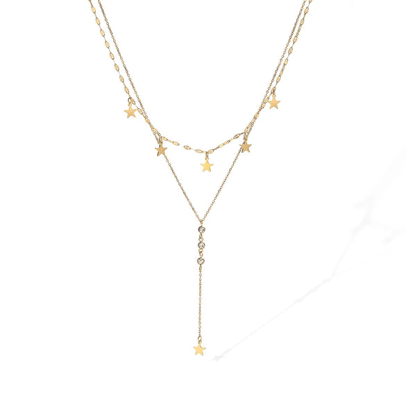 Fashion Light Luxury Stainless Steel Geometric Star Tassel Necklace 18K Gold Plated