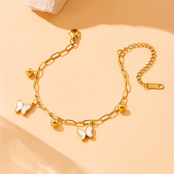 Fashion Light Luxury Stainless Steel Insect Butterfly Pendant Chain Jewelry Bracelet With Electroplating For Women