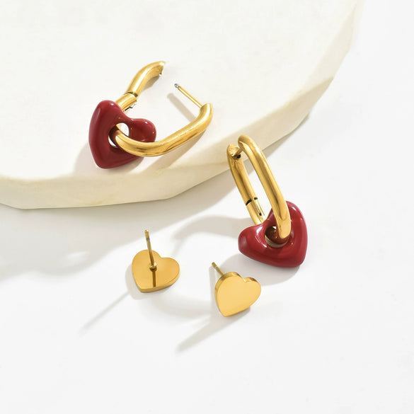 Fashion Light Luxury Sweet Loveshaped Stainless Steel Earrings With Electroplating For Women