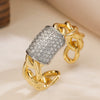Fashion Light Luxury Twocolor Electroplated Copper Geometric Opening Zircon Ring Micropaved Minimalist Women's