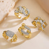 Fashion Light Luxury Twocolor Electroplated Copper Geometric Opening Zircon Ring Micropaved Minimalist Women's