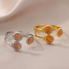 Fashion Light Luxury Unisex Open Ring Stainless Steel Gold Inlaid Geometric Sky Blue Stone