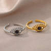 Fashion Light Luxury Unisex Open Ring Stainless Steel Gold Inlaid Geometric Sky Blue Stone