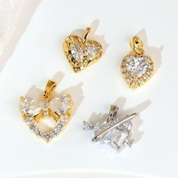 Fashion Light Luxury Zircon Jewelry Pendant Copper Heart Shape Rhombus Electroplated For Female