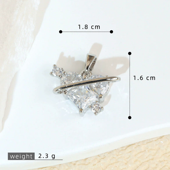 Fashion Light Luxury Zircon Jewelry Pendant Copper Heart Shape Rhombus Electroplated For Female
