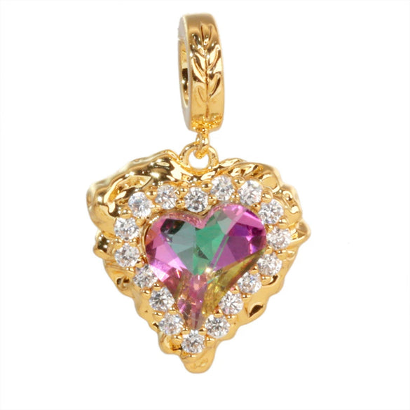 Fashion Light Luxury Zircon Jewelry Pendant Copper Heart Shape Rhombus Electroplated For Female