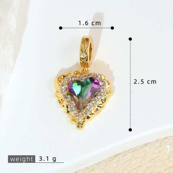 Fashion Light Luxury Zircon Jewelry Pendant Copper Heart Shape Rhombus Electroplated For Female