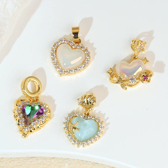 Fashion Light Luxury Zircon Jewelry Pendant Copper Heart Shape Rhombus Electroplated For Female