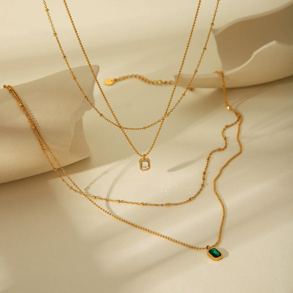 Fashion Light Luxury Zircon Stainless Steel Necklace Women's Electroplated Geometric Ball Chain With Artificial Crystal Pendant