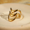 Fashion Line Design Stainless Steel Ring Light Luxury Style Geometric Wave Pattern Electroplated
