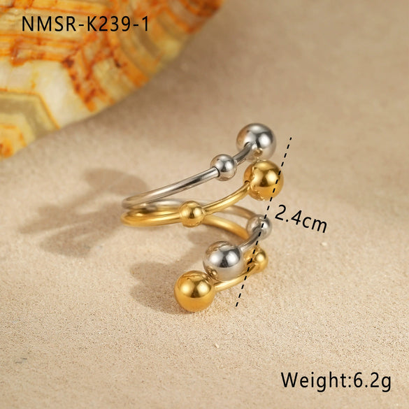 Fashion Line Design Stainless Steel Ring Light Luxury Style Geometric Wave Pattern Electroplated