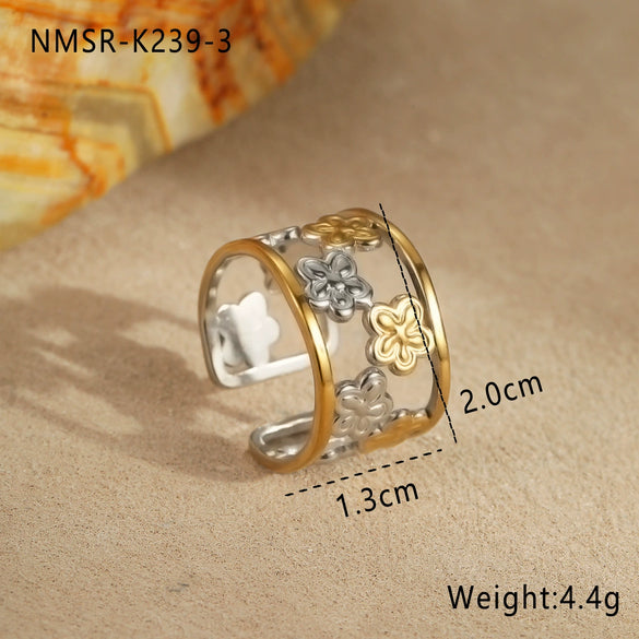 Fashion Line Design Stainless Steel Ring Light Luxury Style Geometric Wave Pattern Electroplated
