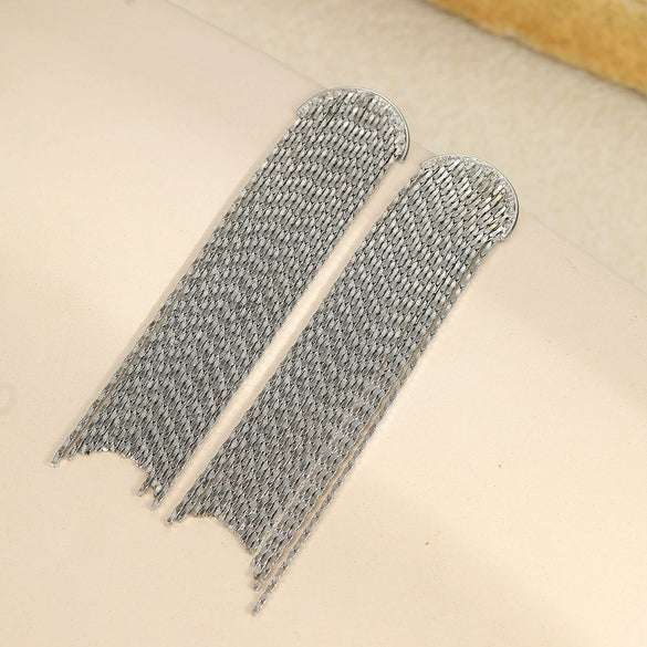 Fashion Long Tassel Stainless Steel Women's Exaggerated Geometric Earrings With Electroplating