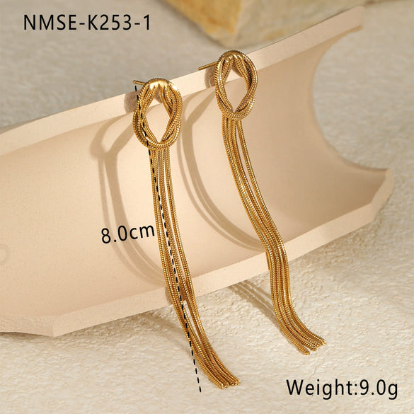 Fashion Long Tassel Stainless Steel Women's Exaggerated Geometric Earrings With Electroplating