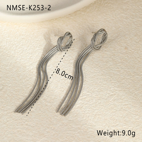 Fashion Long Tassel Stainless Steel Women's Exaggerated Geometric Earrings With Electroplating