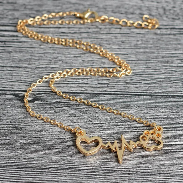 Fashion Love Bear Paw Cat Dog Footprints Ecg Necklace Nhcu146653