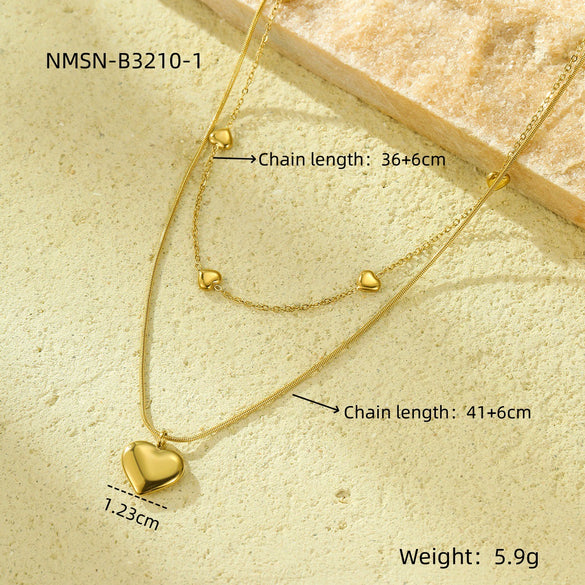 Fashion Love Double Clavicle Chain Pendant Necklace Titanium Steel Electroplating Jewelry