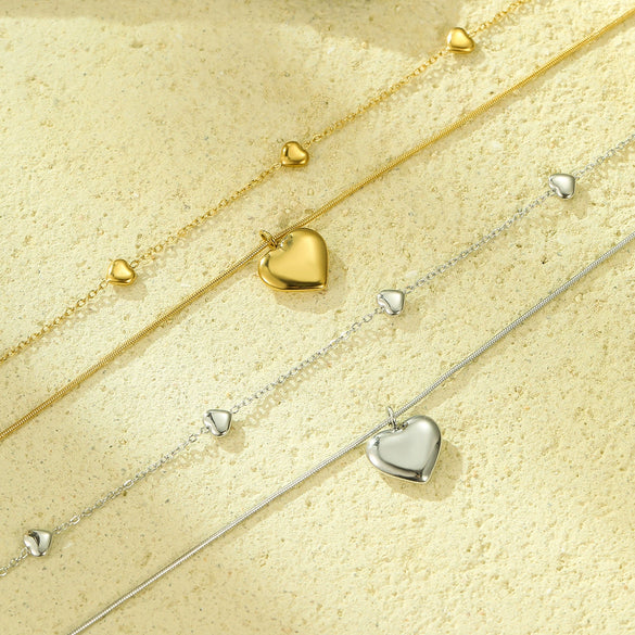 Fashion Love Double Clavicle Chain Pendant Necklace Titanium Steel Electroplating Jewelry