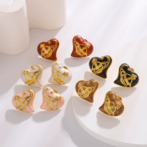 Fashion Love Earrings Light Luxury Stainless Steel Women's Earrings With Heart Shape And Geometric Pattern Vacuum Plated In Furnace 18K