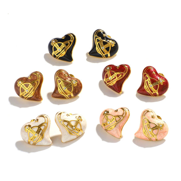 Fashion Love Earrings Light Luxury Stainless Steel Women's Earrings With Heart Shape And Geometric Pattern Vacuum Plated In Furnace 18K