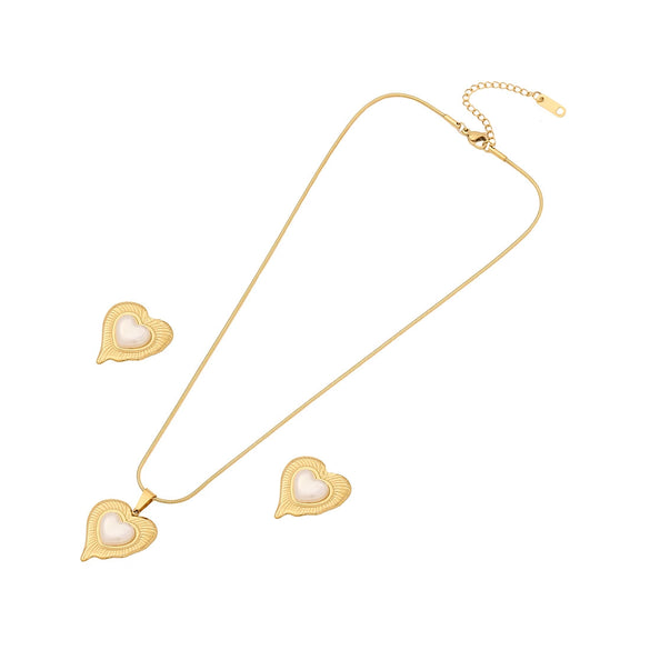 Fashion Love Imitation Pearl Necklace Suit For Women Heart Shape Stainless Steel Jewelry With Electroplating And Snake Bone Chain