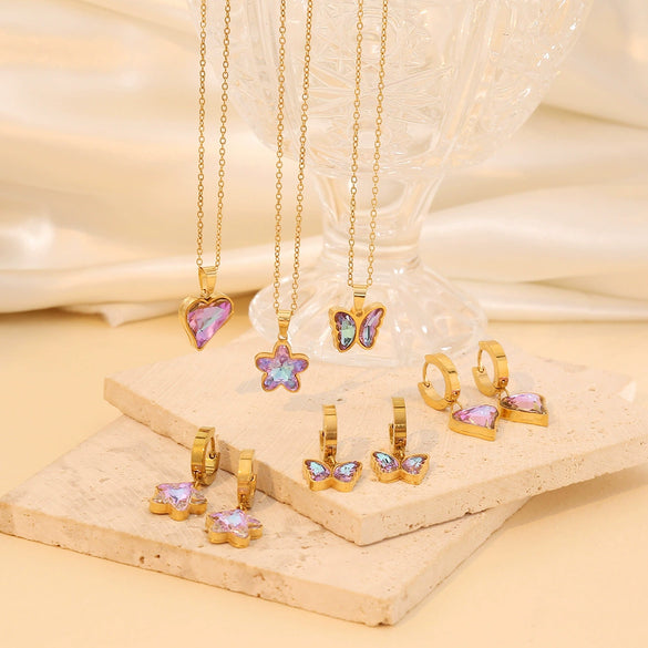 Fashion Love Necklace Suit With Butterfly Star Heart Pattern Stainless Steel O Chain Necklace Electroplated For Women