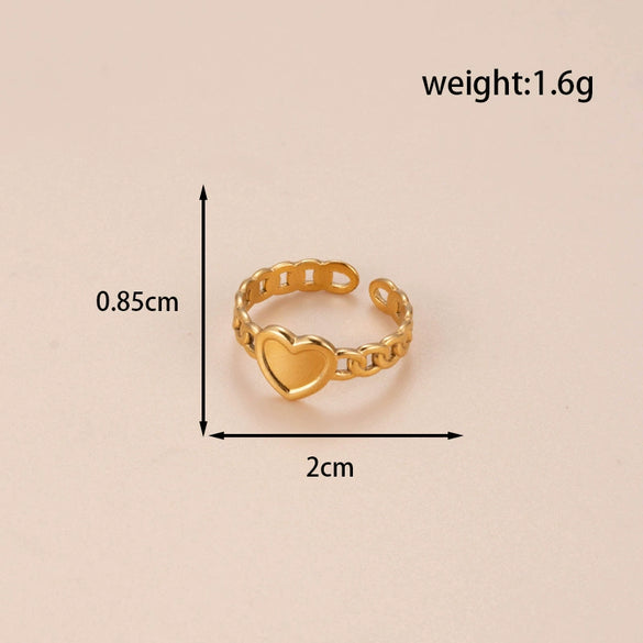 Fashion Love Round Leaves Light Luxury Opening Adjustable Titanium Steel Ring With Electroplating